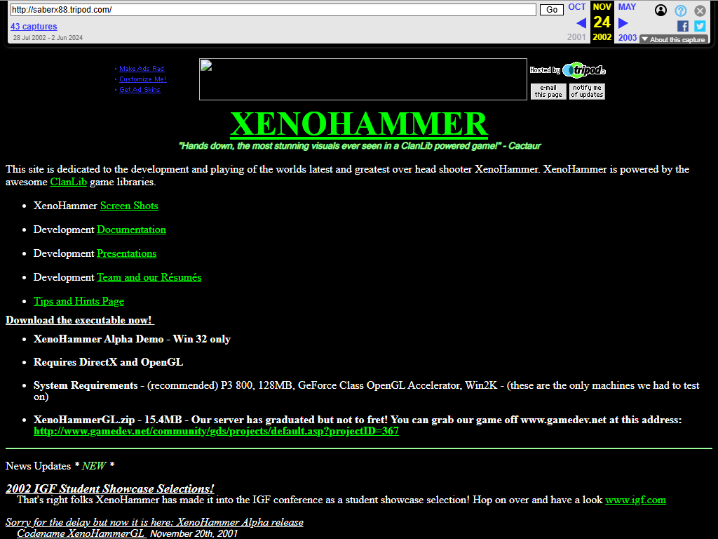Preview of the preserved Tripod home page exhibit